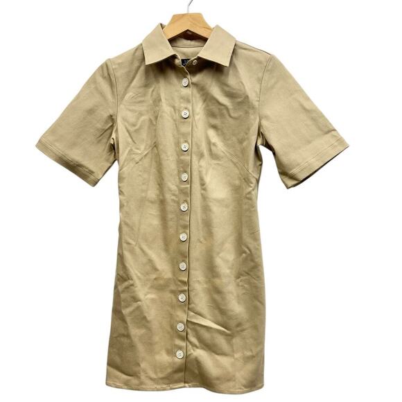 J.Crew Short Sleeve Mini shirtdress in Tailored Twill Khaki CD367 size 00 - Picture 2 of 7